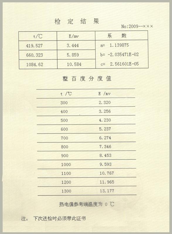 标准热电偶计量检定证书 标准热电偶计量检定证书