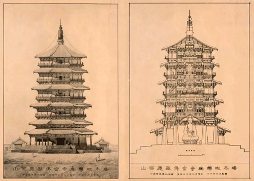 梁思成手绘图:应县木塔 梁思成手绘图:应县木塔