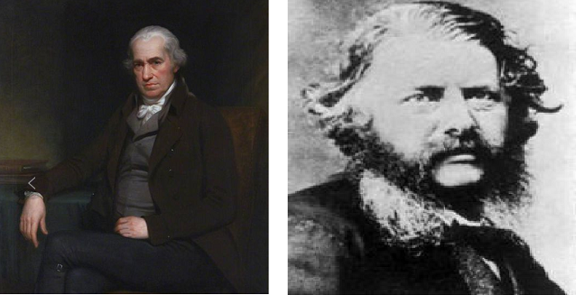 左：詹姆斯.瓦特 JAMES WATT；右：朗肯 W.J.M.Rankine