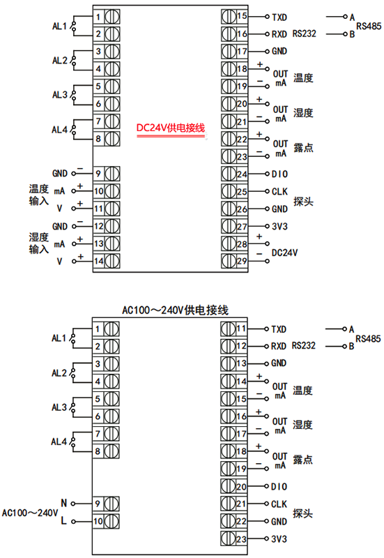 壁挂式温湿度控制器接线图 壁挂式温湿度控制器接线图